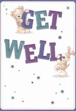 Brimming with cheerful optimism, this illustrated get well card springs to life with a teddy bear and perky puppy balancing bold, vibrantly coloured letters that spell 'Get Well' with joyful energy. Indigo and teal script make an upbeat statement against a luminous white field, a sight as uplifting as fresh blooms delivered to a doorstep in Wembley Park. Twinkling stars in varying purples and blues scatter playful wishes across the card, filling the scene with a lively warmth reminiscent of community gatherings along Wembley High Road. The bear's gentle fluff and the puppy's soft ears are drawn so richly you almost feel their embrace, offering both comfort and encouragement. Like a thoughtfully chosen bouquet from Flower Delivery Wembley, every brushstroke is full of care, tenderness, and hope. This card and its message of recovery become a memorable gesture, sure to bring comfort and genuine relief to anyone on the mend in Wembley.